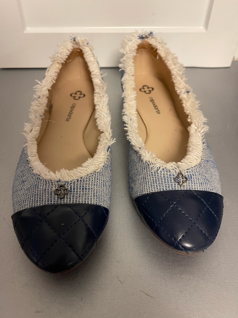 Capodarte Women’s Blue Frayed Edge Navy Cap-Toe Women's Ballet Flats Sz 8N